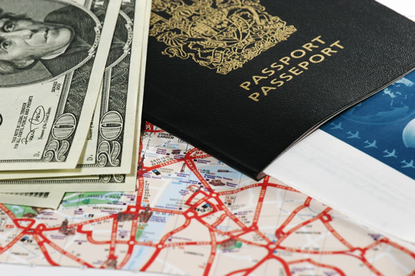 travel picture - passport, map, and airline tickets